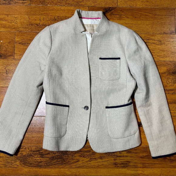 Banana Republic Textured Tweed Jacket Blazer - Beige & Navy Blue - Size 4 - Picture 1 of 6